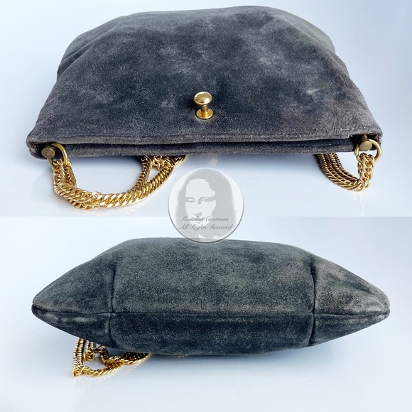 Vintage Ruth Saltz Shoulder Bag Retro 80s Gray Suede Tan Snakeskin Cougar Head - Picture 4 of 7